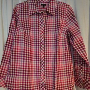 Talbots women’s  Pink and Purple Checkered Button Shirt M